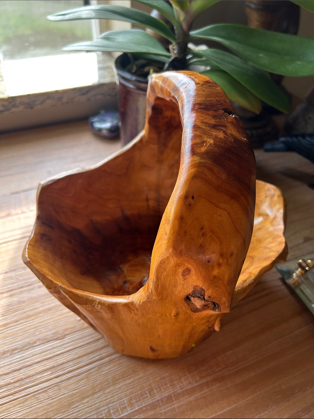 Hand Carved Burl Wood Basket - Rustic Decor Natural Foreging Whimsical Basket - Picture 11 of 16